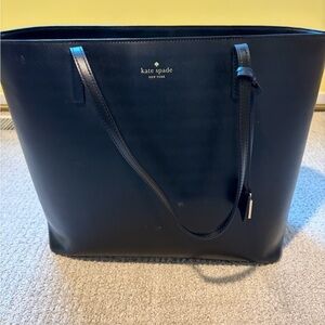 kate spade Black Leather Tote with Gold Logo Accent